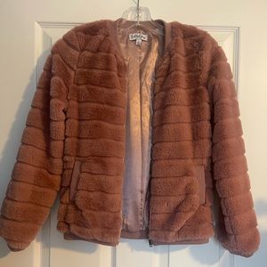Coffee Shop rose pink faux fur jacket. Purchased at Nordstroms. Girls size L